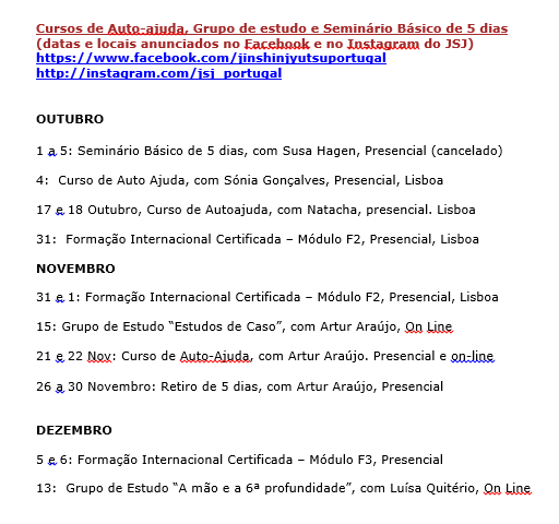 Próximas actividades e cursos cursos de Jin Shin Jyutsu 2026